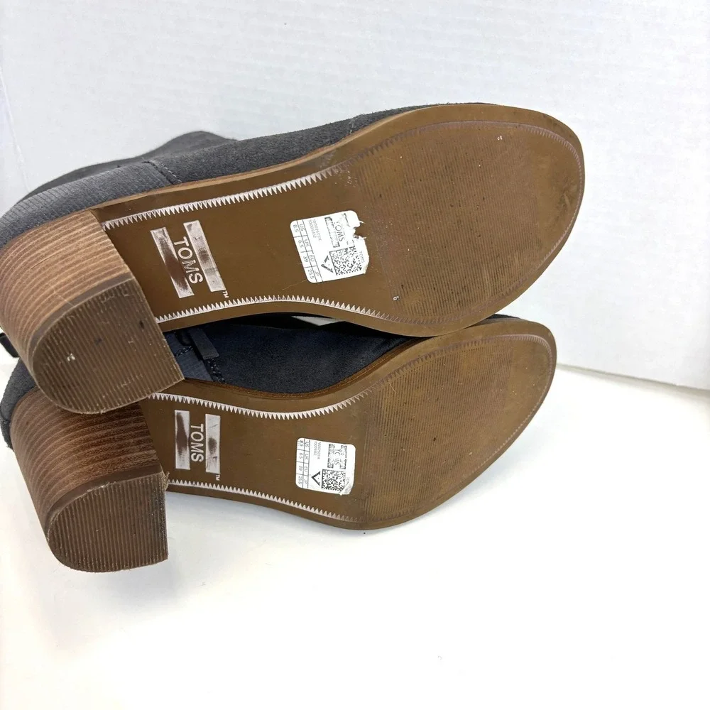 TOMS Suede Ankle Boots Womens 8.5 Gray Block Heel Zip Booties Casual Leather